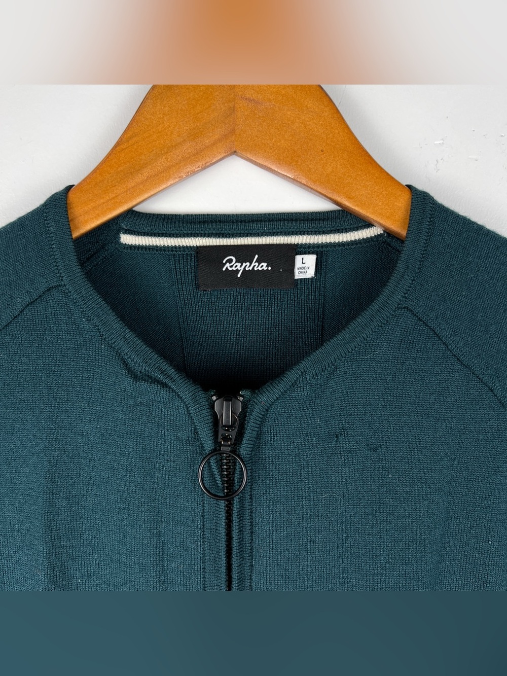 Rapha Men's Teal Green Full-Zip Merino Wool Sweater Large *Flaws*